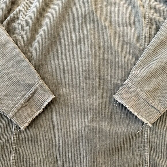 Zara Shirt Jacket Shacket Thick Corduroy Size Medium Raw Hem Army Olive Green - Picture 6 of 7